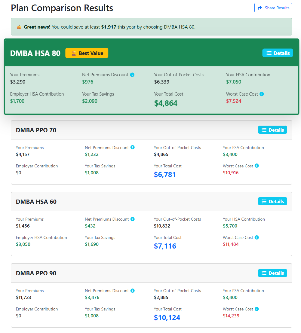 Health Plan Comparision Tool Screenshot 1